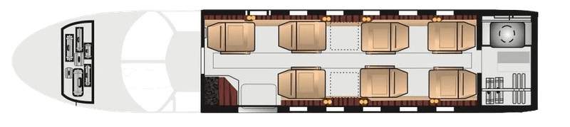 Interior layout of a small vehicle with four seats and storage compartments.