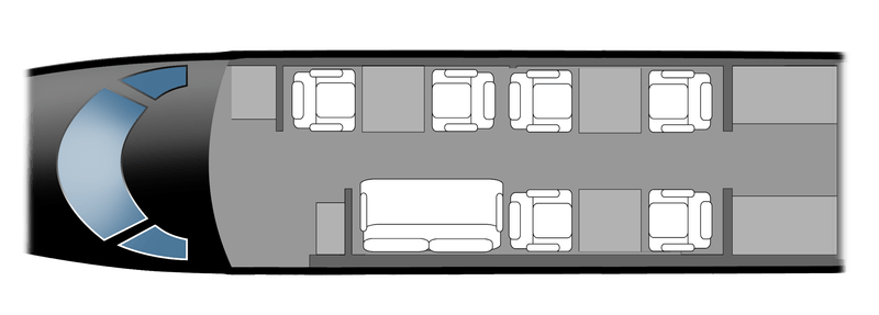 Top-down view of a modern living room layout with sofas and chairs.