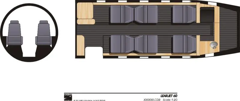 Interior layout of a compact vehicle with seating and storage areas.