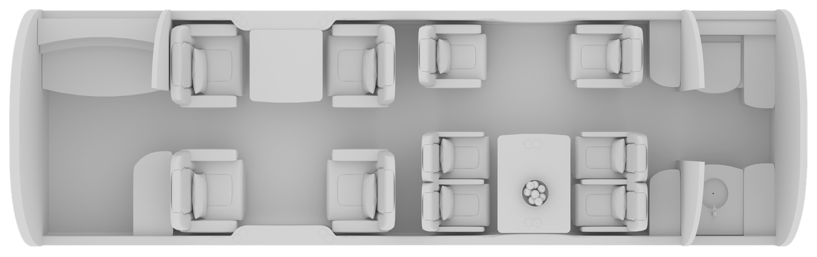 Top-down view of modern living room furniture arrangement.