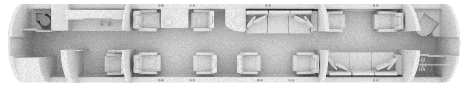 Top-down view of a room with four chairs and a sofa.