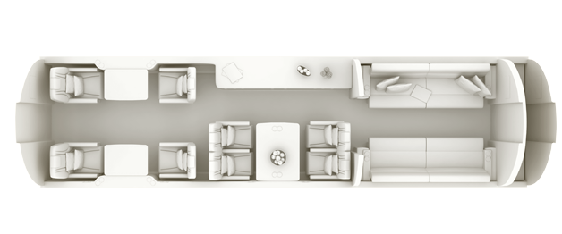 Top-down view of a modern living room with white furniture and decor.