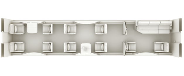 Top-down view of a modern living room with four armchairs and a table.