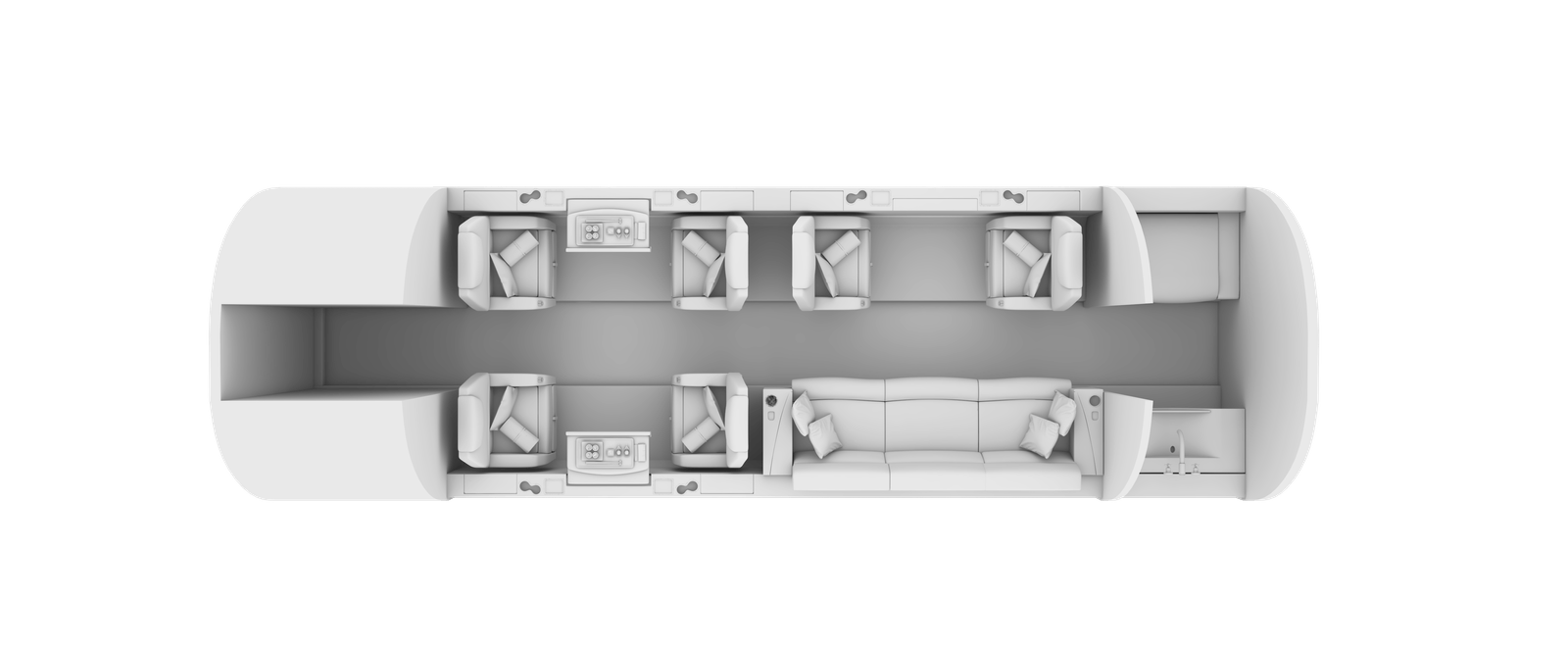 Top-down view of a living room layout with sofas and coffee tables.