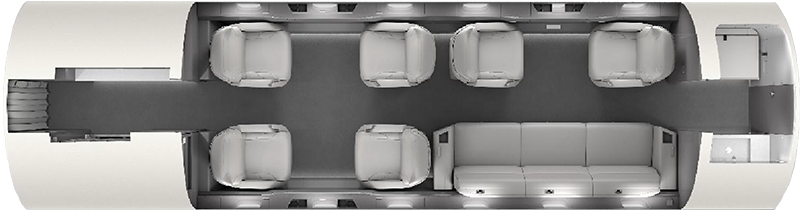Top-down view of four seats in a vehicle interior.