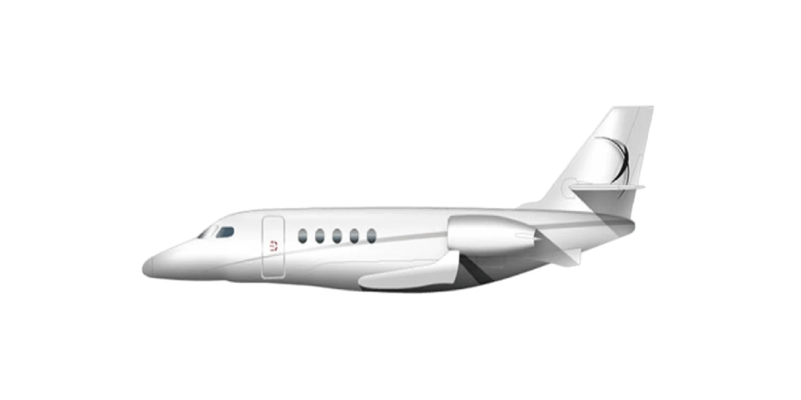 Sleek white private jet on a white background.