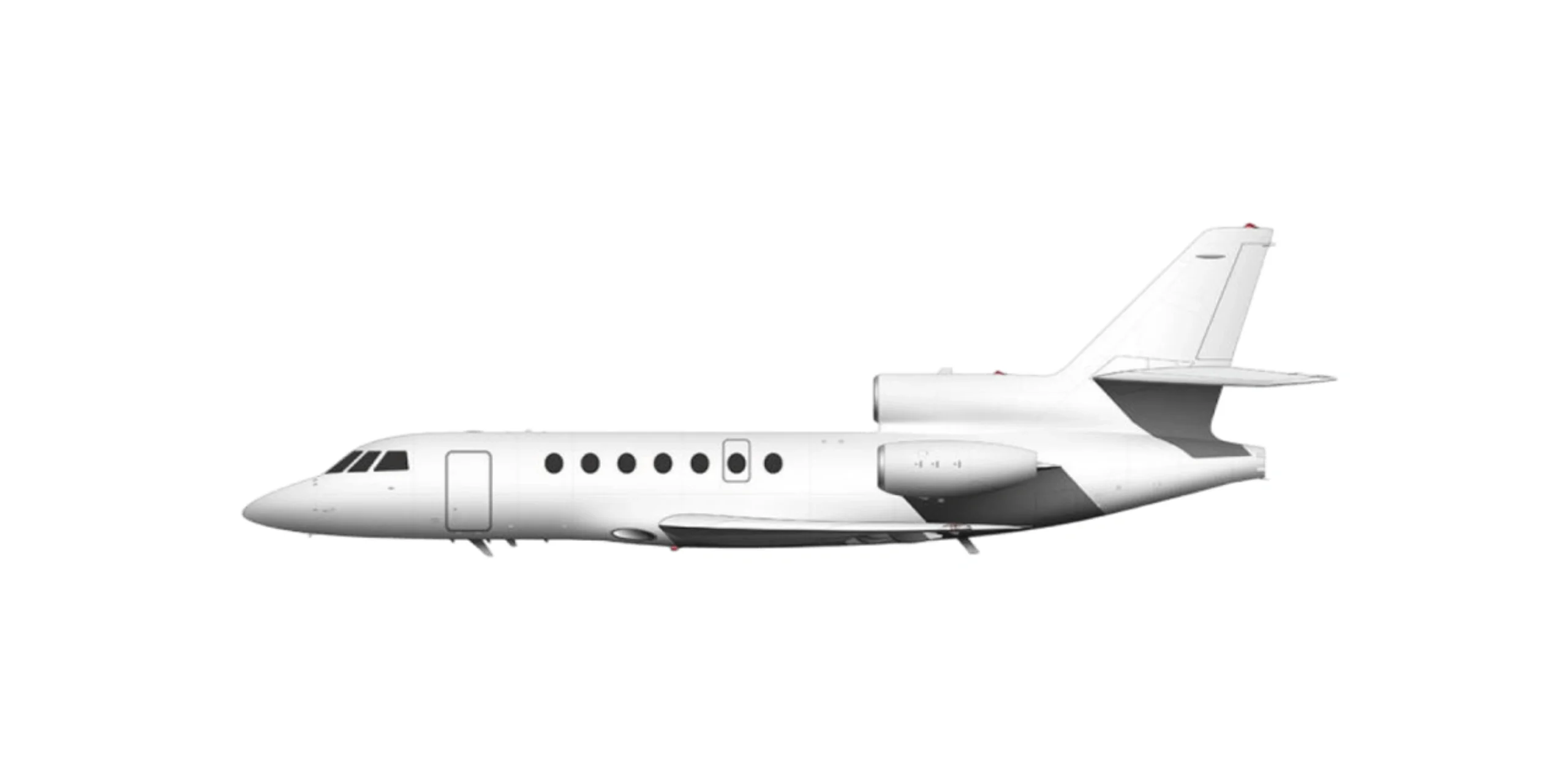 A sleek white private jet with multiple windows and twin engines.