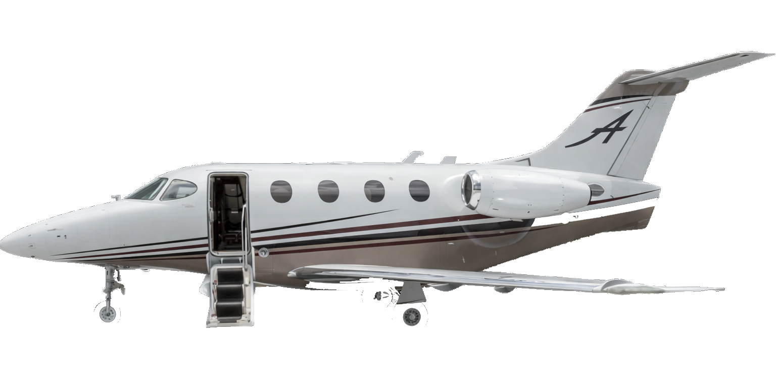 A sleek private jet with an open door and stairs extended.