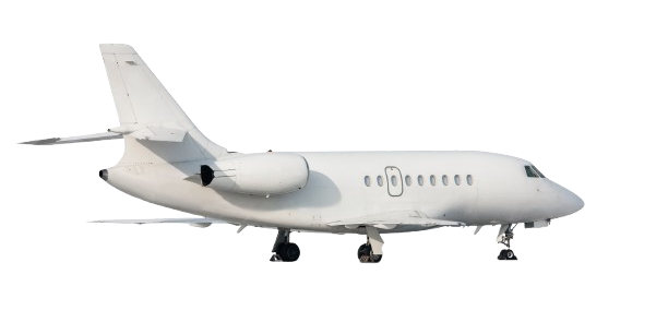 A white private jet airplane isolated on a white background.